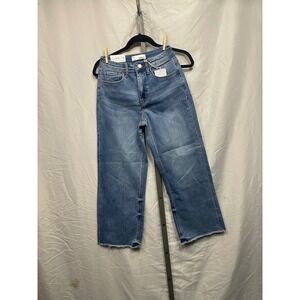 VERVET Women's Blue Wash Cropped Wide Leg Jeans Raw Hem Size 26 Style V3063